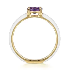 Sale Gabriel & Co. Enamel - 14K Yellow Gold Amethyst Cocktail Stackable with White Enamel