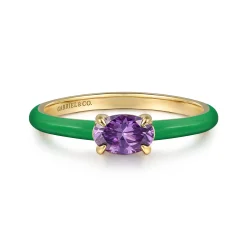 Outlet Gabriel & Co. Enamel - 14K Yellow Gold Amethyst Cocktail Stackable with Emerald Green Enamel