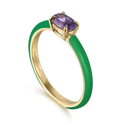 Outlet Gabriel & Co. Enamel - 14K Yellow Gold Amethyst Cocktail Stackable with Emerald Green Enamel