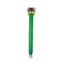 Outlet Gabriel & Co. Enamel - 14K Yellow Gold Amethyst Cocktail Stackable with Emerald Green Enamel