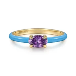 Sale Gabriel & Co. Enamel - 14K Yellow Gold Amethyst Cocktail Stackable with Dusk Blue Enamel