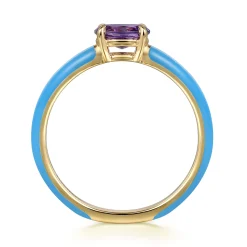 Sale Gabriel & Co. Enamel - 14K Yellow Gold Amethyst Cocktail Stackable with Dusk Blue Enamel