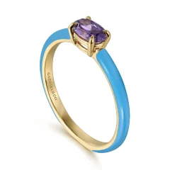 Sale Gabriel & Co. Enamel - 14K Yellow Gold Amethyst Cocktail Stackable with Dusk Blue Enamel