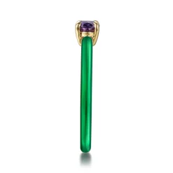 Gabriel & Co. Enamel - 14K Yellow Gold Amethyst Cocktail Stackable with Chrome Green Enamel