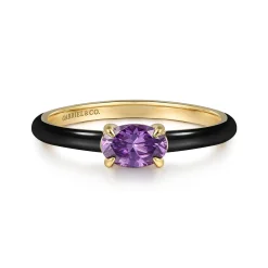 Hot Gabriel & Co. Enamel - 14K Yellow Gold Amethyst Cocktail Stackable with Black Enamel