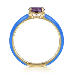 Outlet Gabriel & Co. Enamel - 14K Yellow Gold Amethyst Cocktail Stackable with Blue Enamel