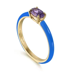 Outlet Gabriel & Co. Enamel - 14K Yellow Gold Amethyst Cocktail Stackable with Blue Enamel