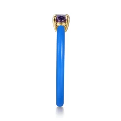 Outlet Gabriel & Co. Enamel - 14K Yellow Gold Amethyst Cocktail Stackable with Blue Enamel