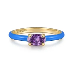 Outlet Gabriel & Co. Enamel - 14K Yellow Gold Amethyst Cocktail Stackable with Blue Enamel