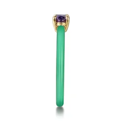 Hot Gabriel & Co. Enamel - 14K Yellow Gold Amethyst Cocktail Stackable with Mint Green Enamel