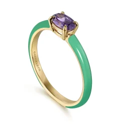 Hot Gabriel & Co. Enamel - 14K Yellow Gold Amethyst Cocktail Stackable with Mint Green Enamel