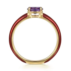 Outlet Gabriel & Co. Enamel - 14K Yellow Gold Amethyst Cocktail Stackable with Chrome Red Enamel