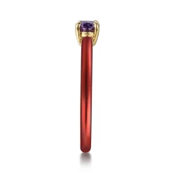 Outlet Gabriel & Co. Enamel - 14K Yellow Gold Amethyst Cocktail Stackable with Chrome Red Enamel