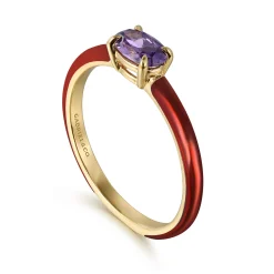 Outlet Gabriel & Co. Enamel - 14K Yellow Gold Amethyst Cocktail Stackable with Chrome Red Enamel