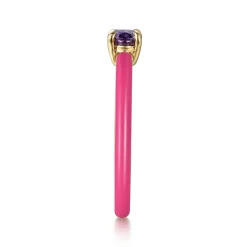 Clearance Gabriel & Co. Enamel - 14K Yellow Gold Amethyst Cocktail Stackable with Fuchsia Enamel