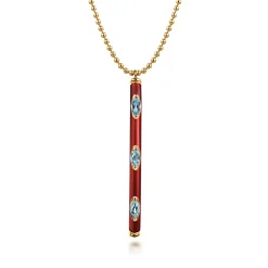 Best Gabriel & Co. Enamel - 14K Yellow Gold Blue Topaz Bar Necklace with Chrome Red Enamel