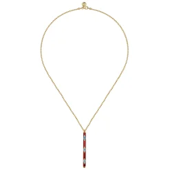 Best Gabriel & Co. Enamel - 14K Yellow Gold Blue Topaz Bar Necklace with Chrome Red Enamel