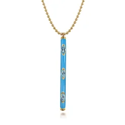 Outlet Gabriel & Co. Enamel - 14K Yellow Gold Blue Topaz Bar Necklace with Dusk Blue Enamel