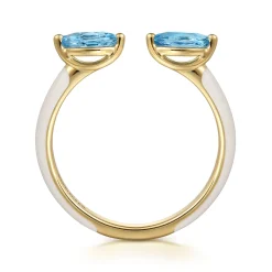 Best Gabriel & Co. Enamel - 14K Yellow Gold Blue Topaz Open Stackable with White Enamel