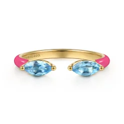 Best Gabriel & Co. Enamel - 14K Yellow Gold Blue Topaz Open Stackable with Fuchsia Enamel