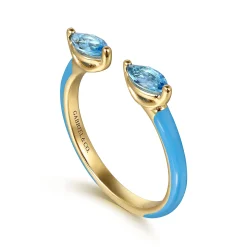 Online Gabriel & Co. Enamel - 14K Yellow Gold Blue Topaz Open Stackable with Dusk Blue Enamel