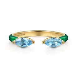 Best Gabriel & Co. Enamel - 14K Yellow Gold Blue Topaz Open Stackable with Chrome Green Enamel