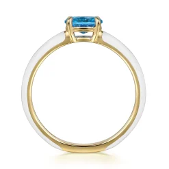 Discount Gabriel & Co. Enamel - 14K Yellow Gold Blue Topaz Cocktail Stackable with White Enamel
