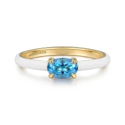 Discount Gabriel & Co. Enamel - 14K Yellow Gold Blue Topaz Cocktail Stackable with White Enamel