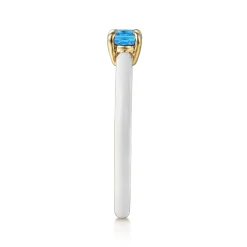 Discount Gabriel & Co. Enamel - 14K Yellow Gold Blue Topaz Cocktail Stackable with White Enamel
