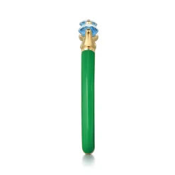 Gabriel & Co. Enamel - 14K Yellow Gold Blue Topaz Open Stackable with Emerald Green Enamel