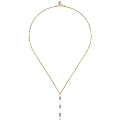 Sale Gabriel & Co. Enamel - 14K Yellow Gold Blue Topaz Bar Necklace with White Enamel