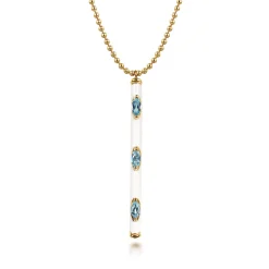 Sale Gabriel & Co. Enamel - 14K Yellow Gold Blue Topaz Bar Necklace with White Enamel