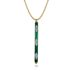 Gabriel & Co. Enamel - 14K Yellow Gold Blue Topaz Bar Necklace with Chrome Green Enamel