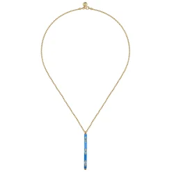 New Gabriel & Co. Enamel - 14K Yellow Gold Blue Topaz Bar Necklace with Blue Enamel