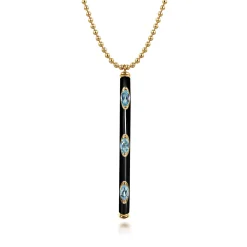 Outlet Gabriel & Co. Enamel - 14K Yellow Gold Blue Topaz Bar Necklace with Black Enamel