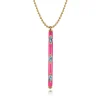 New Gabriel & Co. Enamel - 14K Yellow Gold Blue Topaz Bar Necklace with Fuchsia Enamel