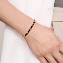 Discount Gabriel & Co. Enamel - 14K Yellow Gold Bujukan and Bar Split Bangle with Black Enamel