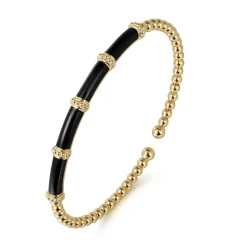 Discount Gabriel & Co. Enamel - 14K Yellow Gold Bujukan and Bar Split Bangle with Black Enamel