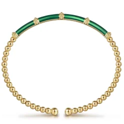 Outlet Gabriel & Co. Enamel - 14K Yellow Gold Bujukan and Bar Split Bangle with Chrome Green Enamel
