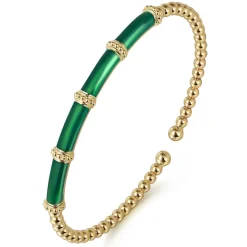 Outlet Gabriel & Co. Enamel - 14K Yellow Gold Bujukan and Bar Split Bangle with Chrome Green Enamel