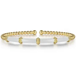 Discount Gabriel & Co. Enamel - 14K Yellow Gold Bujukan and Bar Split Bangle with White Enamel