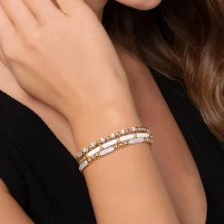 Discount Gabriel & Co. Enamel - 14K Yellow Gold Bujukan and Bar Split Bangle with White Enamel