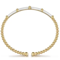 Discount Gabriel & Co. Enamel - 14K Yellow Gold Bujukan and Bar Split Bangle with White Enamel