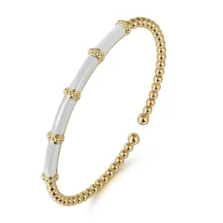 Discount Gabriel & Co. Enamel - 14K Yellow Gold Bujukan and Bar Split Bangle with White Enamel