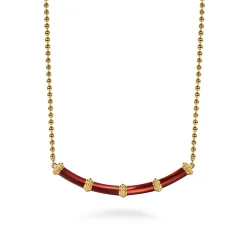 Gabriel & Co. Enamel - 14K Yellow Gold Bujukan Bar Necklace with Chrome Red Enamel