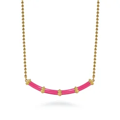 Sale Gabriel & Co. Enamel - 14K Yellow Gold Bujukan Bar Necklace with Fuchsia Enamel