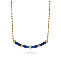 Gabriel & Co. Enamel - 14K Yellow Gold Bujukan Bar Necklace with Chrome Blue Enamel