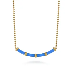 Online Gabriel & Co. Enamel - 14K Yellow Gold Bujukan Bar Necklace with Blue Enamel