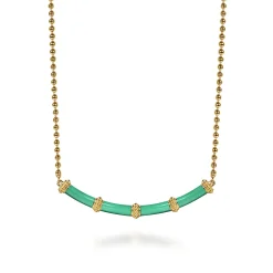 Clearance Gabriel & Co. Enamel - 14K Yellow Gold Bujukan Bar Necklace with Mint Green Enamel