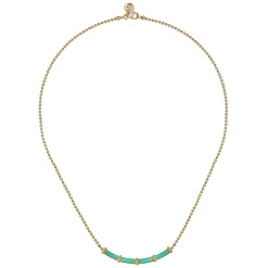 Clearance Gabriel & Co. Enamel - 14K Yellow Gold Bujukan Bar Necklace with Mint Green Enamel